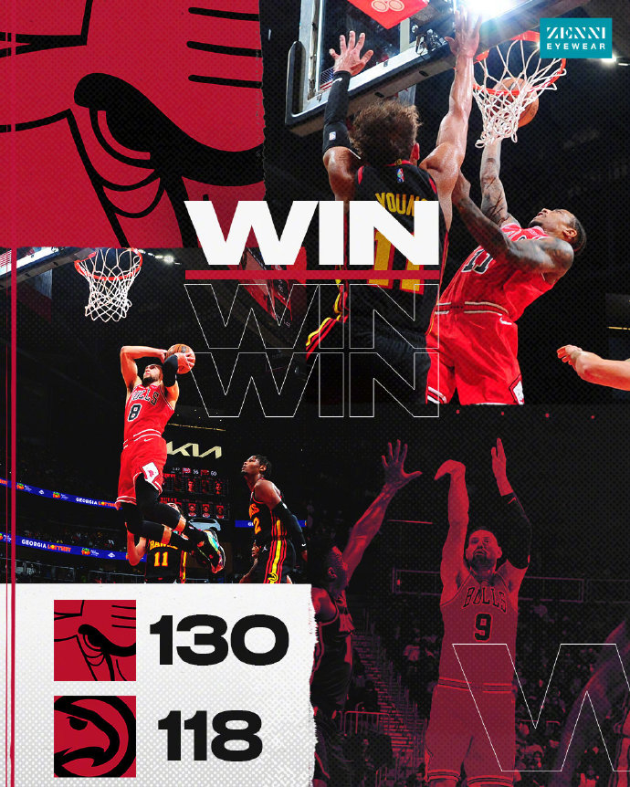 公牛130-118战胜老鹰 德罗赞35+5+10 武切维奇24+17+6 雷迪什33分