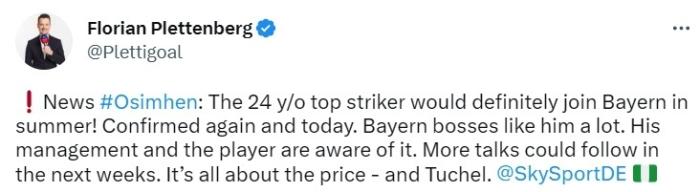 截胡曼联！曝拜仁敲定24岁意甲准金靴，转会费或超1亿欧