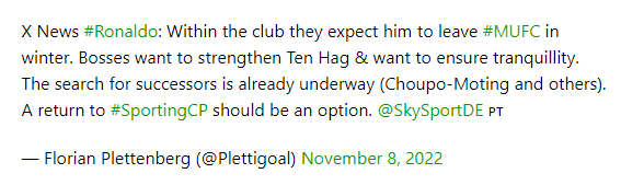 曼联内部预计C罗冬窗离队，他可能重返葡体