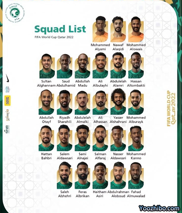 2022卡塔尔世界杯沙特队球衣及号码一览