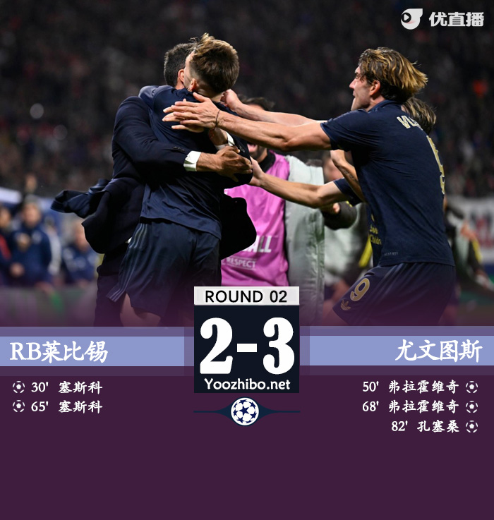 十人尤文3-2莱比锡 格雷戈里奥直红DV9双响孔塞桑传射