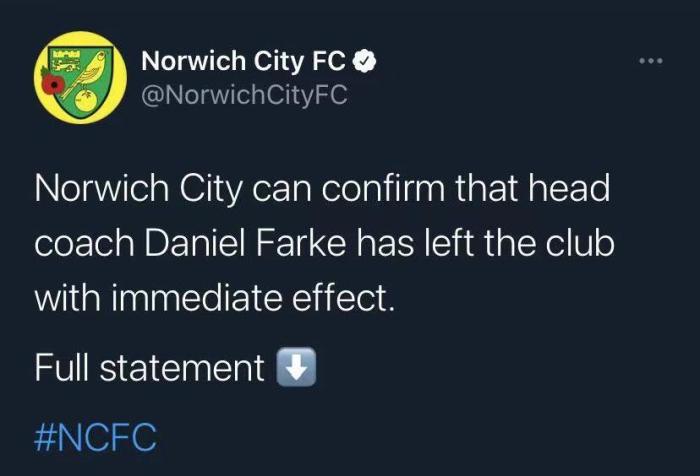 官方：诺维奇主帅法尔克下课