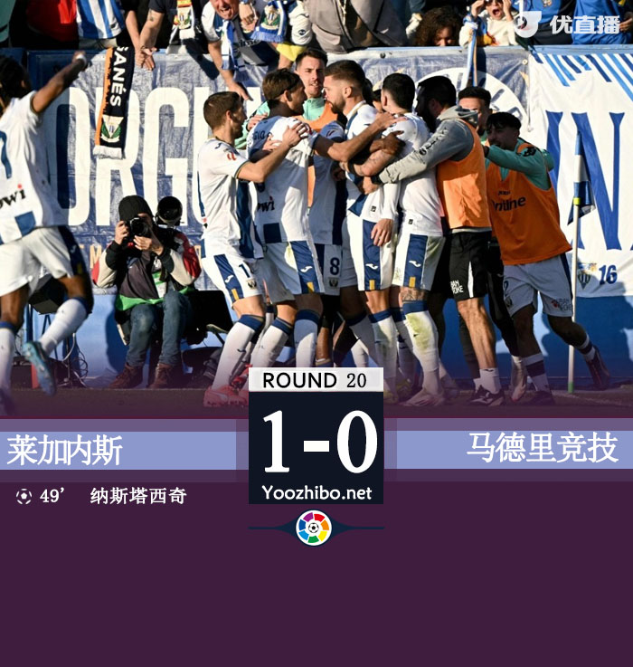 马竞0-1莱加内斯 先赛仅领先皇马1分格子90分钟失点