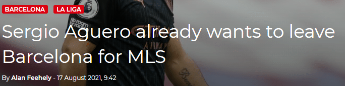 西足球节目：阿圭罗可能在冬窗就离开巴萨