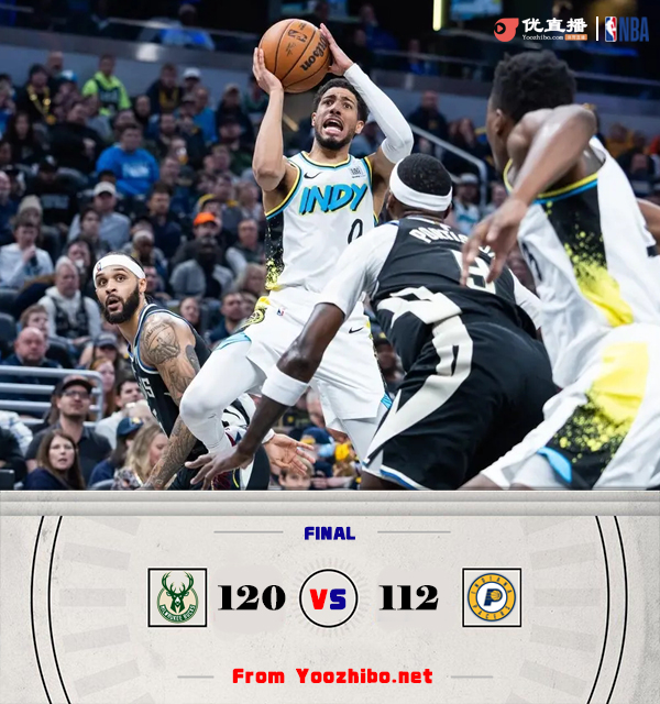 雄鹿120-112逆转步行者 字母哥30+12+5 波蒂斯14+15 马瑟林25+9