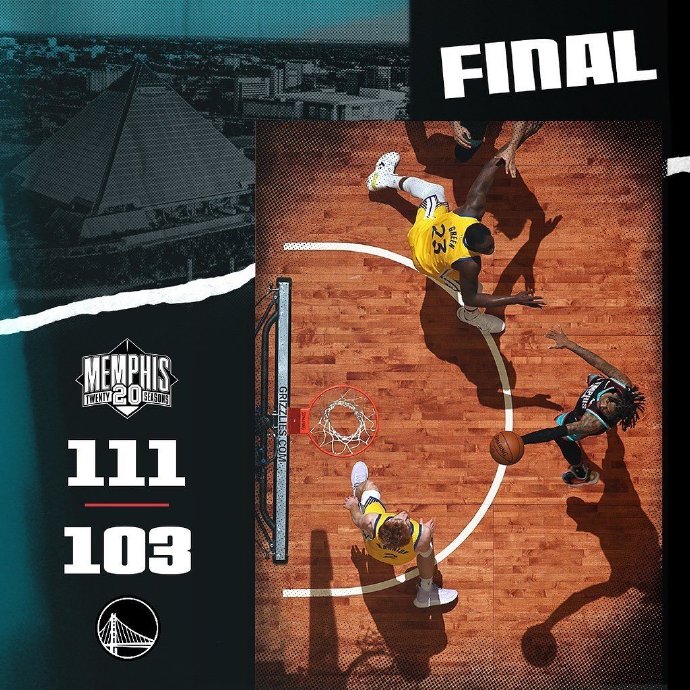 灰熊111-103战胜勇士 瓦兰19+15 维金斯20+9 普尔26+5