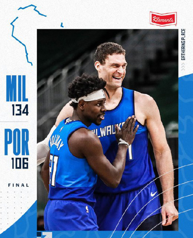 雄鹿134-106大胜开拓者 戈登25分 火箭28记三分