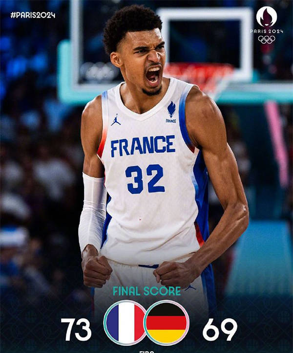 法国73-69力克德国进决赛 文班亚马11+7 亚布塞莱17+7