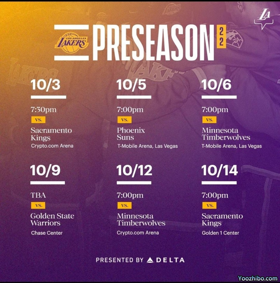 2022-23赛季NBA季前赛湖人队赛程一览