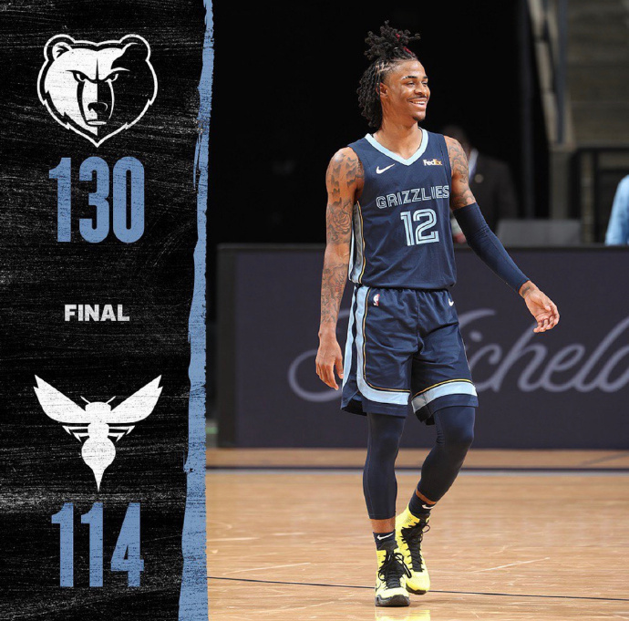 灰熊130-114逆转黄蜂 安德森27分 莫兰特15+10 罗齐尔34分