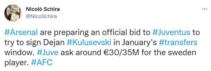 斯基拉：阿森纳准备正式报价库卢塞夫斯基
