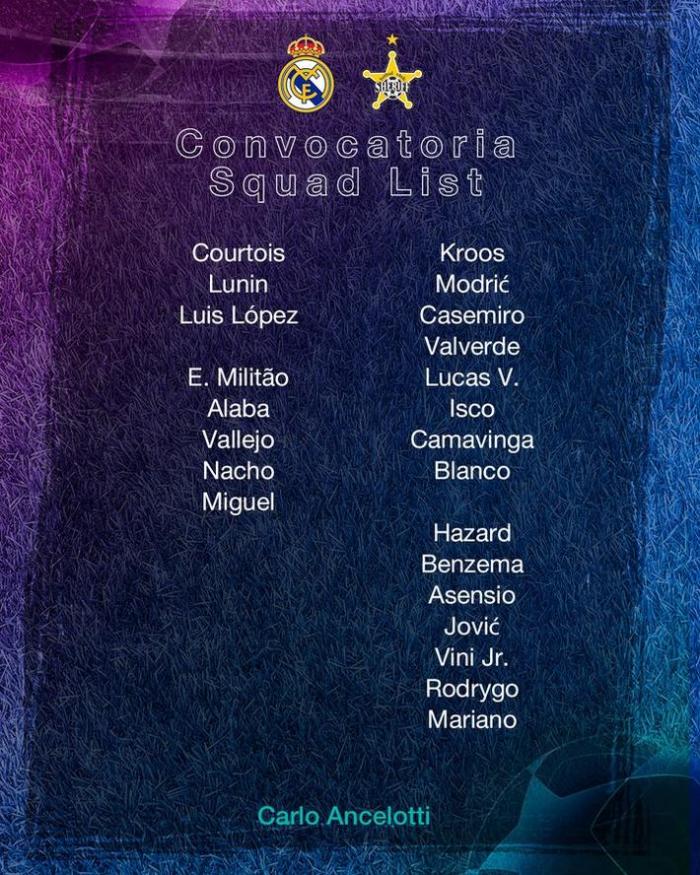 皇马欧冠大名单：本泽马领衔，克罗斯伤愈回归