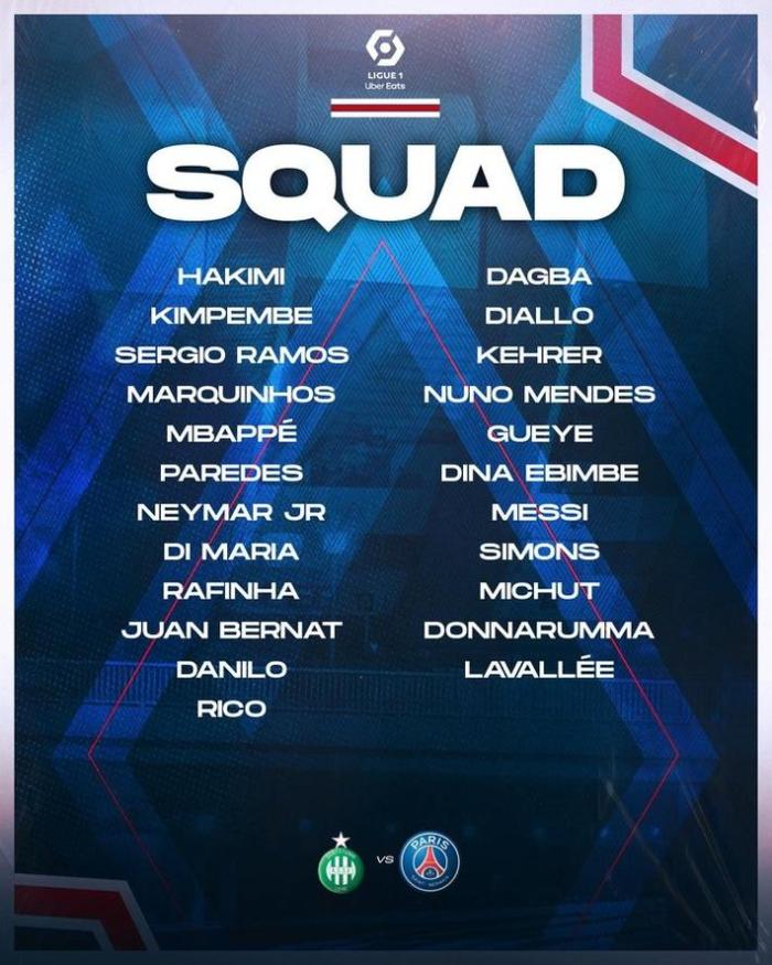 巴黎对阵圣埃蒂安大名单：拉莫斯复出入选