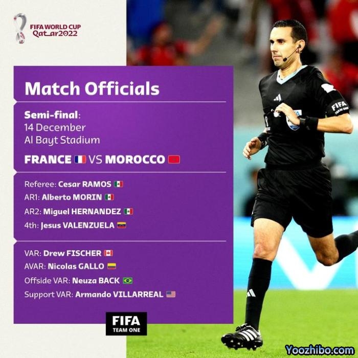 法国vs摩洛哥裁判团队：墨西哥主裁执法比赛