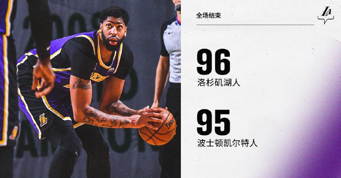 湖人96-95险胜凯尔特人 浓眉哥27+14 詹姆斯21+7+7