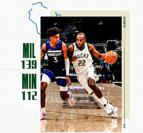 雄鹿139-112大胜森林狼 字母哥37+8+8 唐斯26+8+11