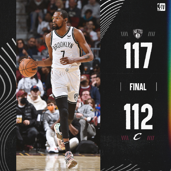 篮网117-112双杀骑士 杜兰特27+6+9 哈登14+6+14 加兰德24+11