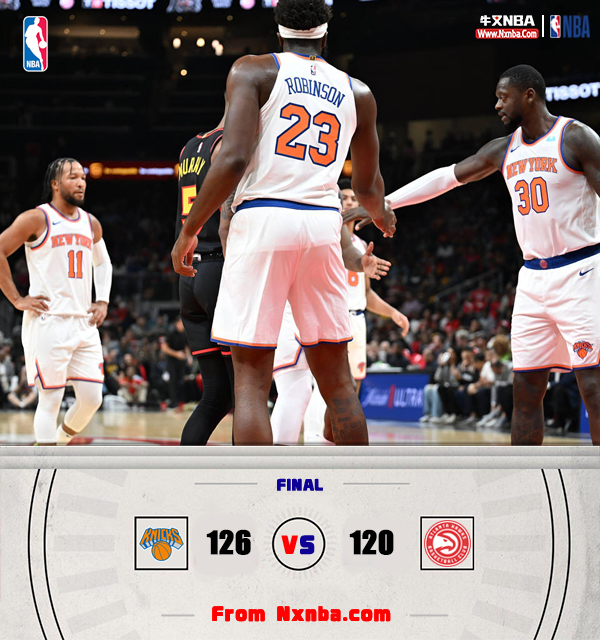 尼克斯126-120力克老鹰 布伦森31+5 巴雷特26+6 亨特27+6