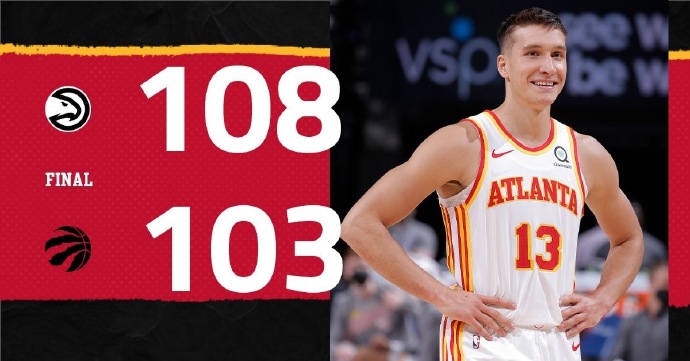 老鹰108-103险胜猛龙 博格丹23分 卡佩拉19+21 西卡30+7