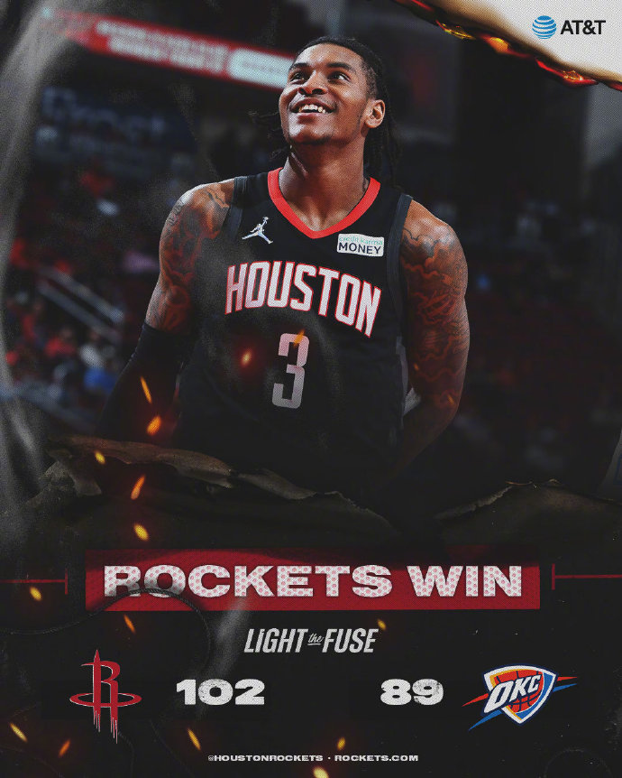 火箭102-89轻取雷霆 伍德24+21 波特11+10+11