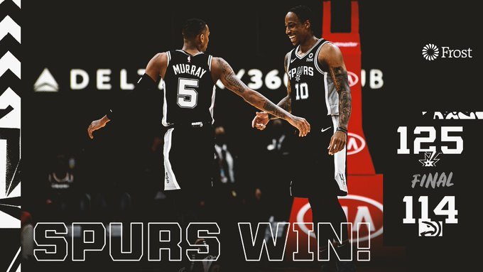 马刺125-114力擒老鹰 德罗赞三节23+6+8 穆雷16+6 特雷-杨25分