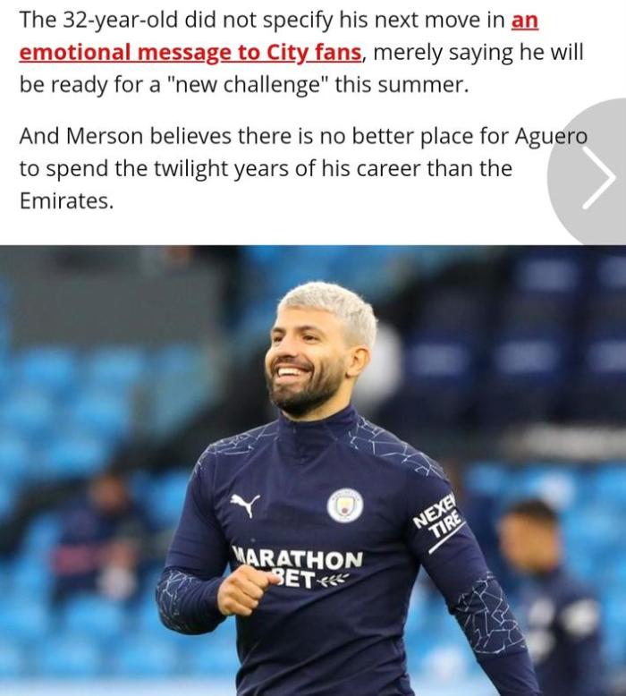 更适合! 枪手名宿: 阿森纳是阿圭罗完美下家