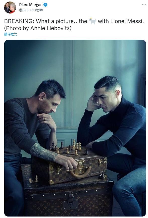 摩根晒梅西C罗广告图：历史最佳和梅西同框