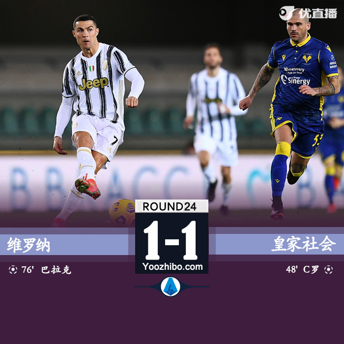 尤文1-1维罗纳 C罗破门基耶萨献助攻
