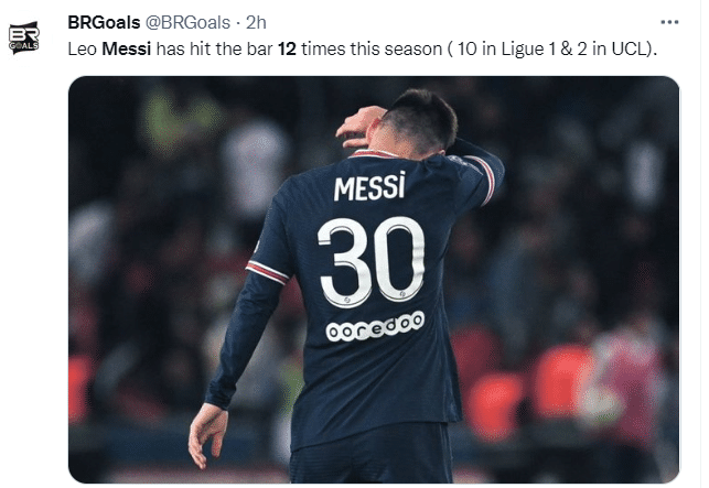 倒霉！梅西本赛季12次击中门柱，进球只有9个