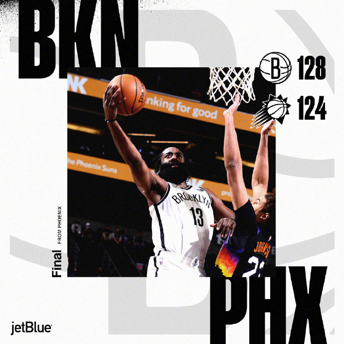 篮网128-124逆转太阳 哈登38+7+11 保罗29+7