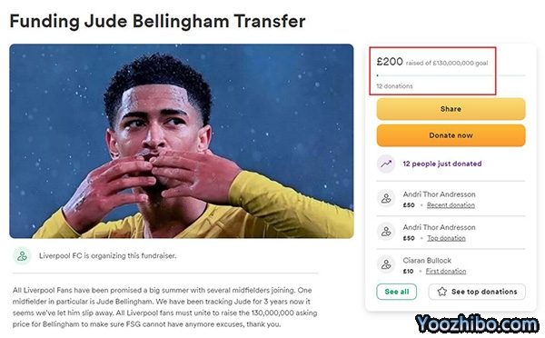 多家媒体：利物浦放弃签贝林厄姆 红军球迷发起众筹