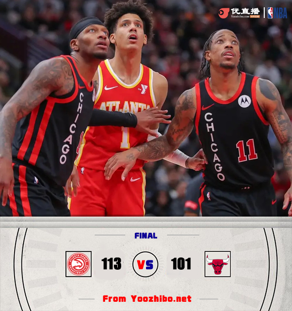 老鹰113-101击败公牛 博格丹20+6 穆雷17+8+6 德罗赞31分