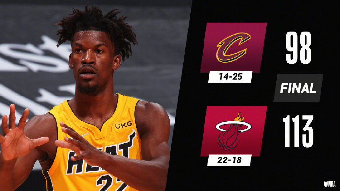 热火113-98轻取骑士 巴特勒28+12 阿德巴约14+9+6