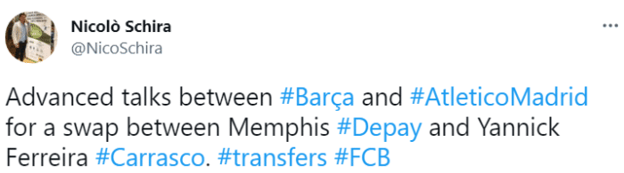 斯基拉：巴萨与马竞就德佩换卡拉斯特展开谈判