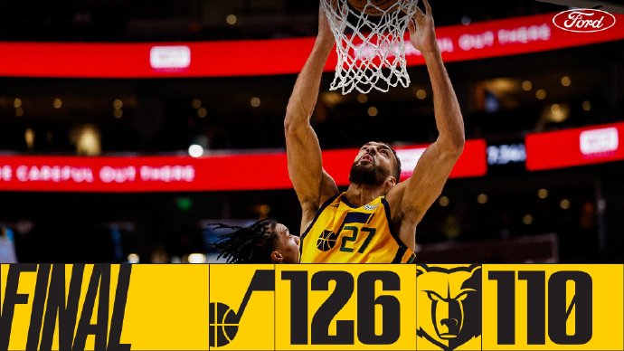 爵士126-110大胜灰熊 米切尔35+7 克拉克森28+6