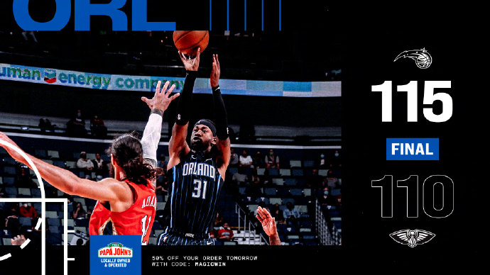 魔术115-110战胜鹈鹕 T-罗斯19+5 三少缺阵 沃克31+8