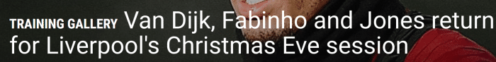 利物浦官方：范迪克、法比尼奥、琼斯回归训练