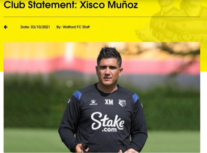 官方：沃特福德主帅穆尼奥斯离任