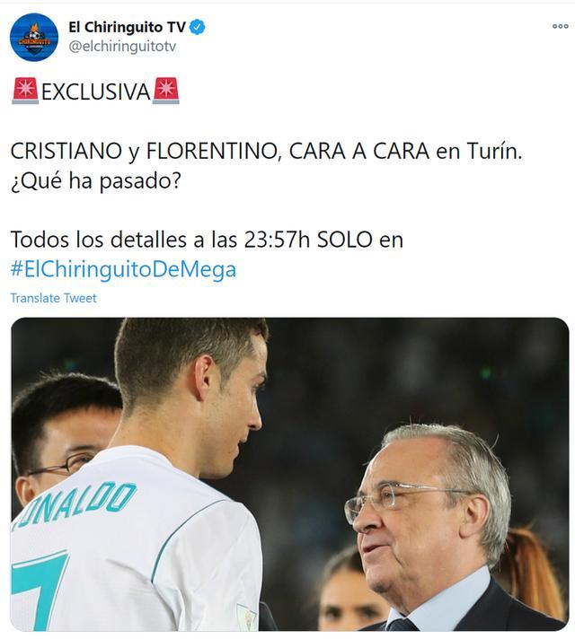 六台：皇马主席今日造访尤文，与C罗亲切交流