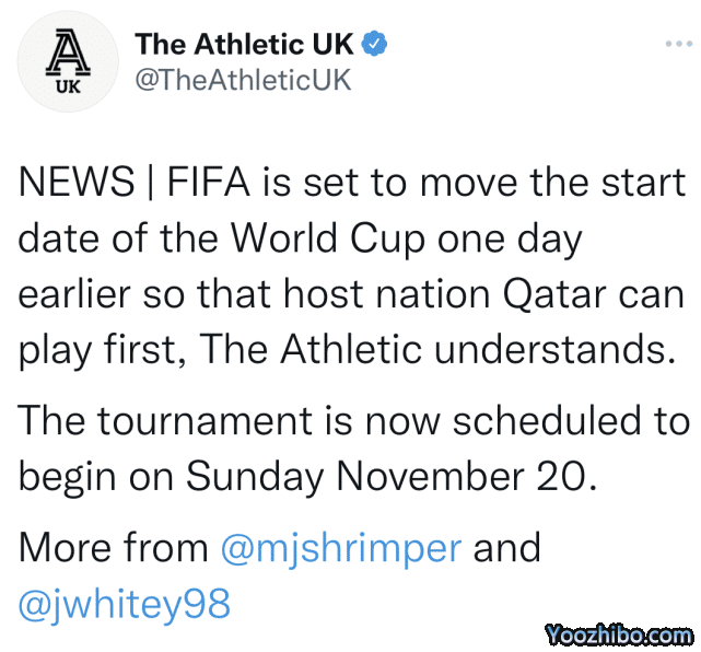 卡塔尔世界杯将提前1天开幕：11月21日0点开打