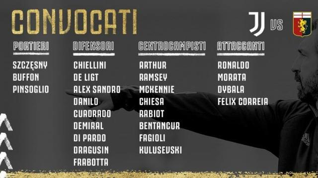 尤文联赛大名单：C罗、迪巴拉领衔，博努奇缺席