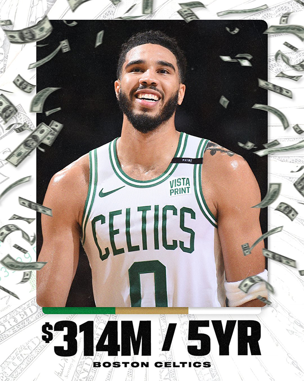 NBA历史最大合同！塔图姆5年3.14亿留绿军