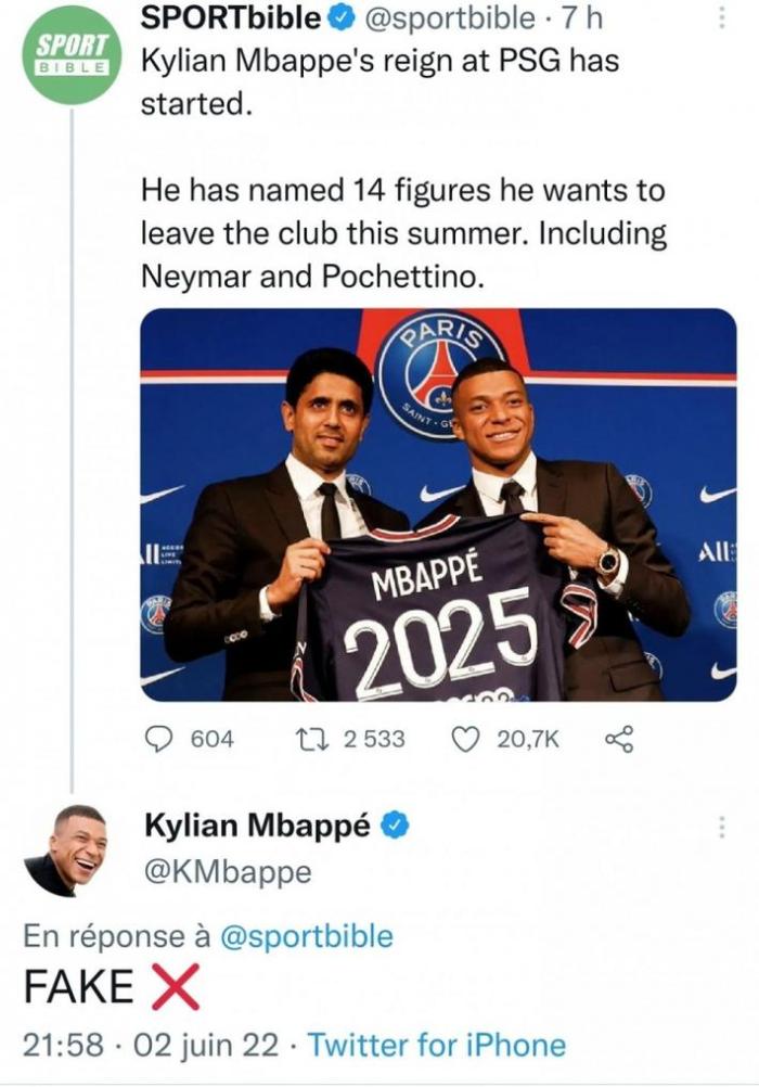 姆巴佩要求巴黎主席清洗14人？球员辟谣：假消息