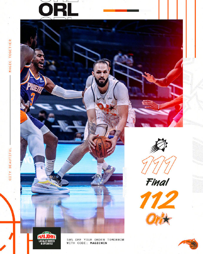 魔术112-111战胜太阳 富尼耶21分&绝杀 武神27+14 保罗23+6+7