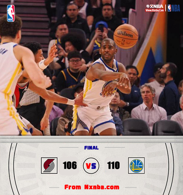 勇士110-106战胜开拓者 库里下半场回暖31分 库明加6中6 西蒙斯28分