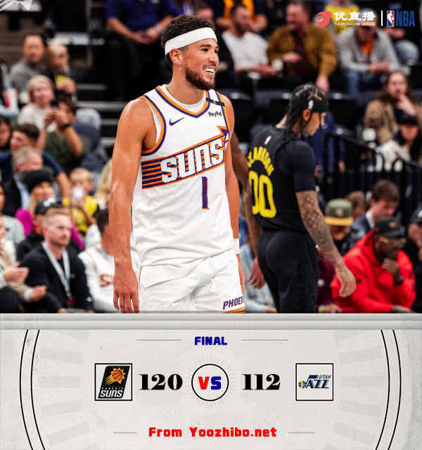 太阳120-112战胜爵士 布克31分 比尔24分 科林斯29+11