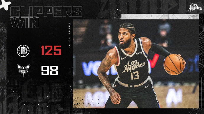 快船125-98战胜黄蜂 乔治21+5+10 小卡17+4断 海沃德17+8