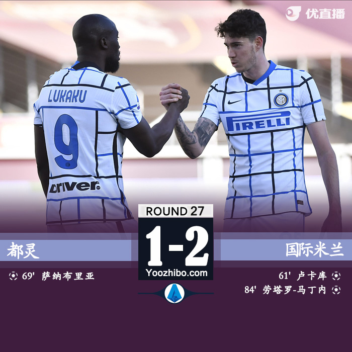 国米2-1都灵 劳塔罗头球绝杀卢卡库点射