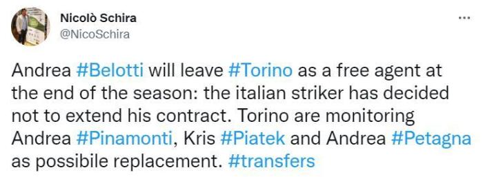斯基拉：贝洛蒂将在赛季结束后自由身离队