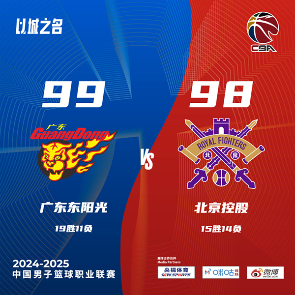 广东99-98险胜北控 徐昕准绝杀 徐杰首次三双 沈梓捷20+10